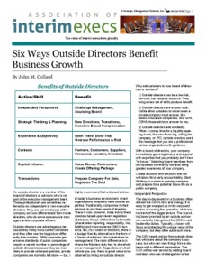 Benefits of Interim Management, C-Level Executives Can Make the Difference, 
by John M. Collard, Strategic Management Partners, Inc., experts in interim & turnaround management, 
corporate renewal, expert consulting advisory.